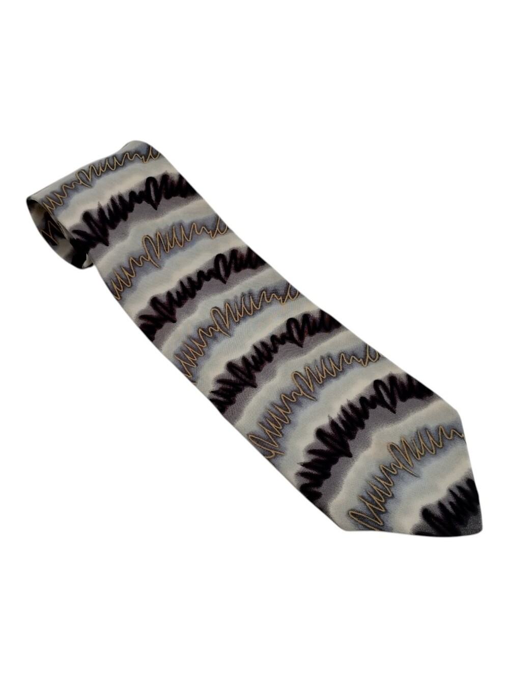 J Garcia Vintage Big Bird Collection Fourteen Abstract Grey Silk Necktie Jerry